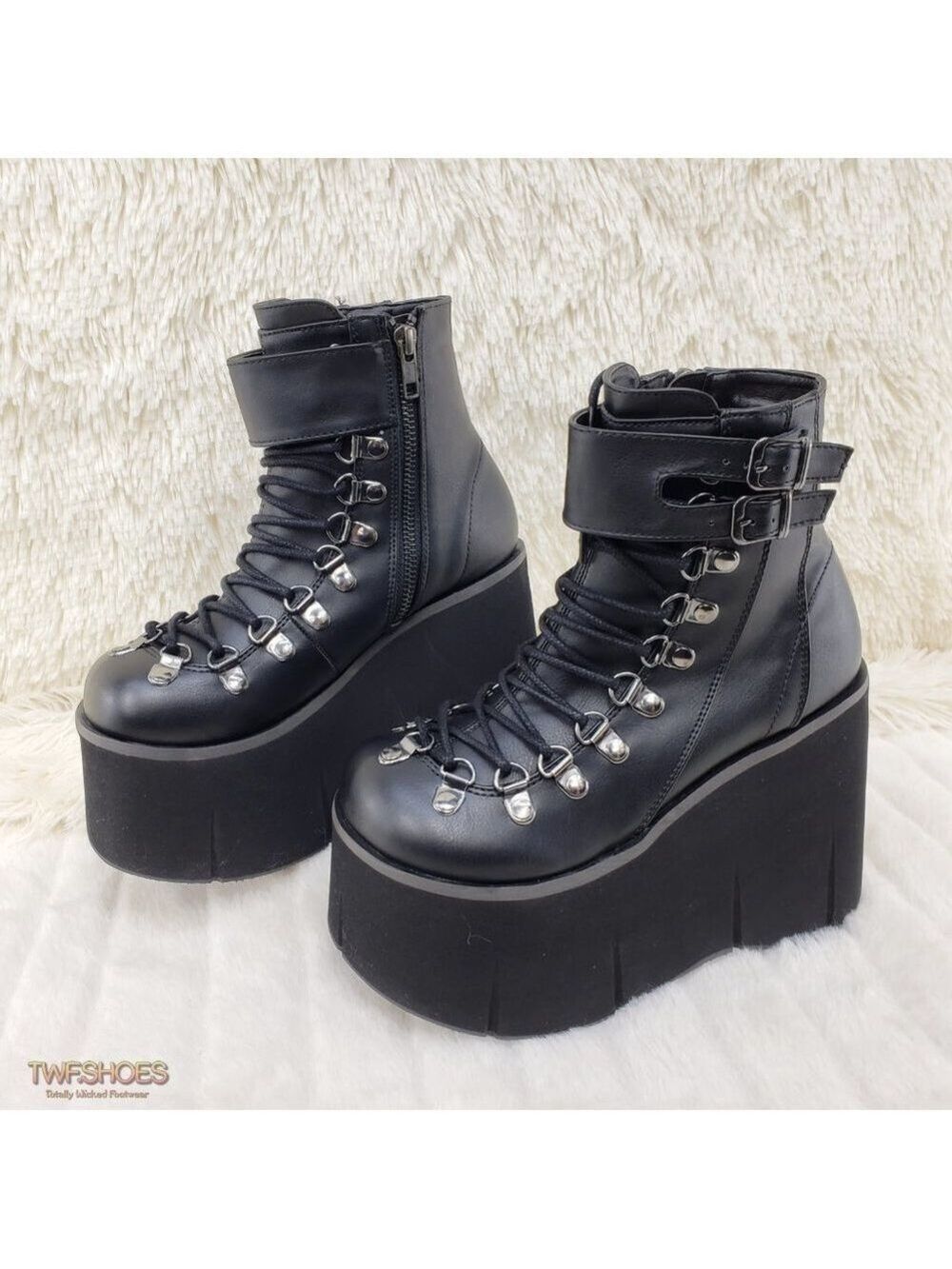 Kera 21 Hiker Platform Wedge Goth Punk Ankle Boots Brand New